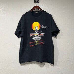 VINTAGE Mustang Ranch Tee Shirt - Black Size XL - Y2K - 90's - Distressed